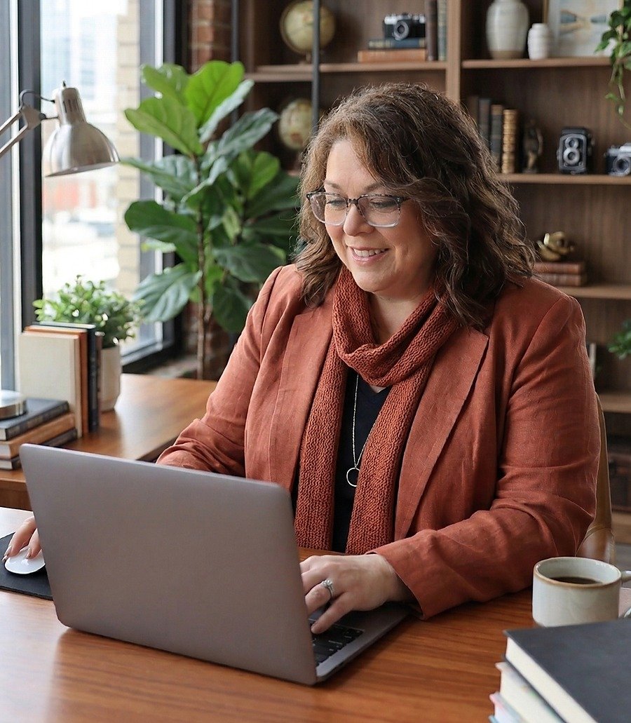 Dana Skalin working at her desk