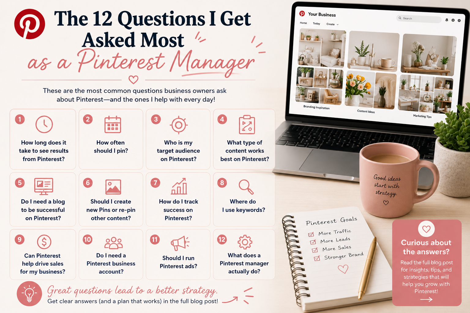 Pinterest manager answering questions at a laptop